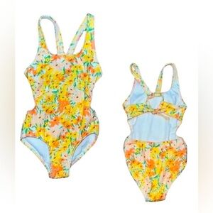 art class Kids Swim One Piece - Yellow and Blue Floral
